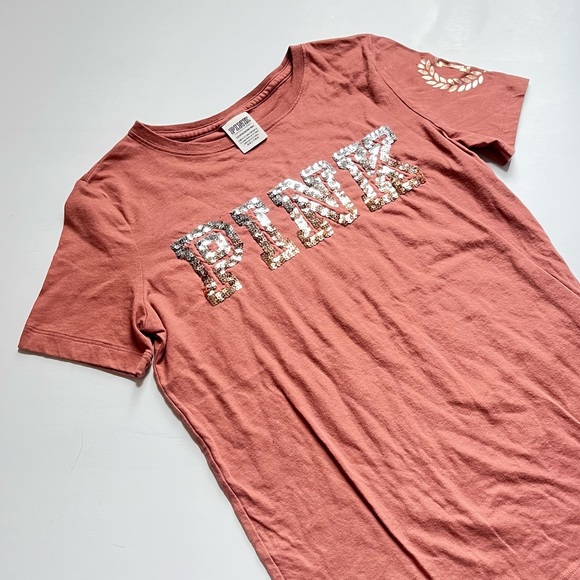 🩷VICTORIA SECRET PINK SPARKLE BLING PINK SHORT SLEEVE TEE SHIRT TOP SIZE XS - Picture 11 of 14